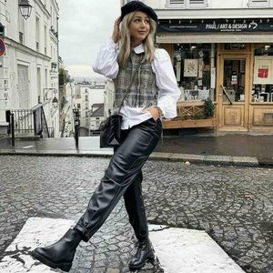Nwt Zara Black Faux Leather Baggy Pants 